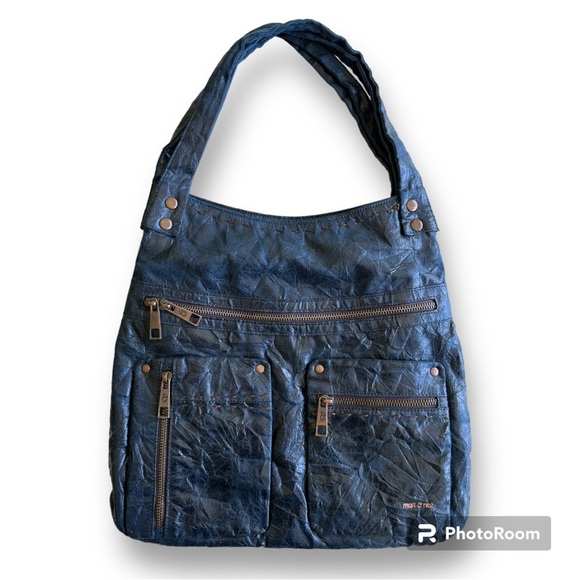 Matt & Nat Handbags - Matt & Nat Crinkled Vegan Faux Leather Shoulder Bag Dark Blue